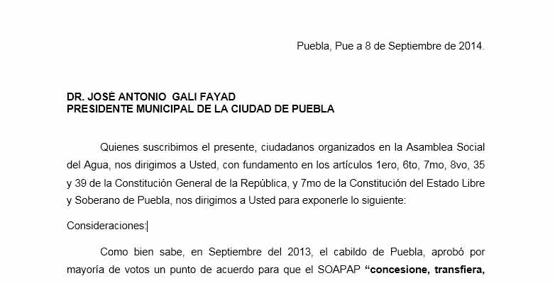 Oficios entregados al Presidente Mpal de Puebla, Cámara de Diputados y a Rafael Moreno Valle