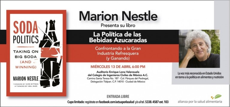 Marion Nestle presenta su libro ‘Soda Politics’ en la Ciudad de México el 13 de abril a las 6:00 pm