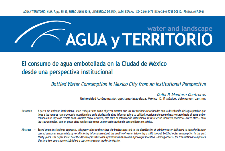 El consumo de agua embotellada en la Ciudad de México desde una perspectiva institucional