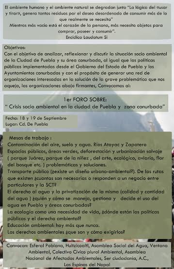 1er FORO SOBRE «Crisis socioambiental en la Cd. de Puebla y área conurbada»