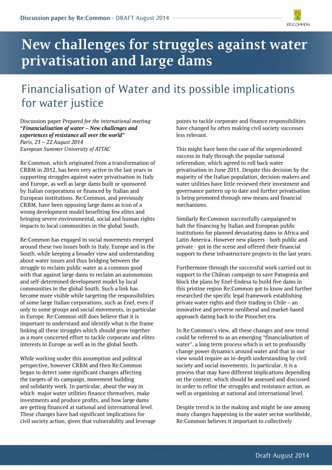 Investigación sobre financierización del agua