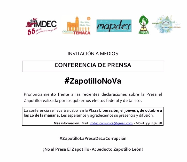 Conferencia prensa #zapotilloNoVa
