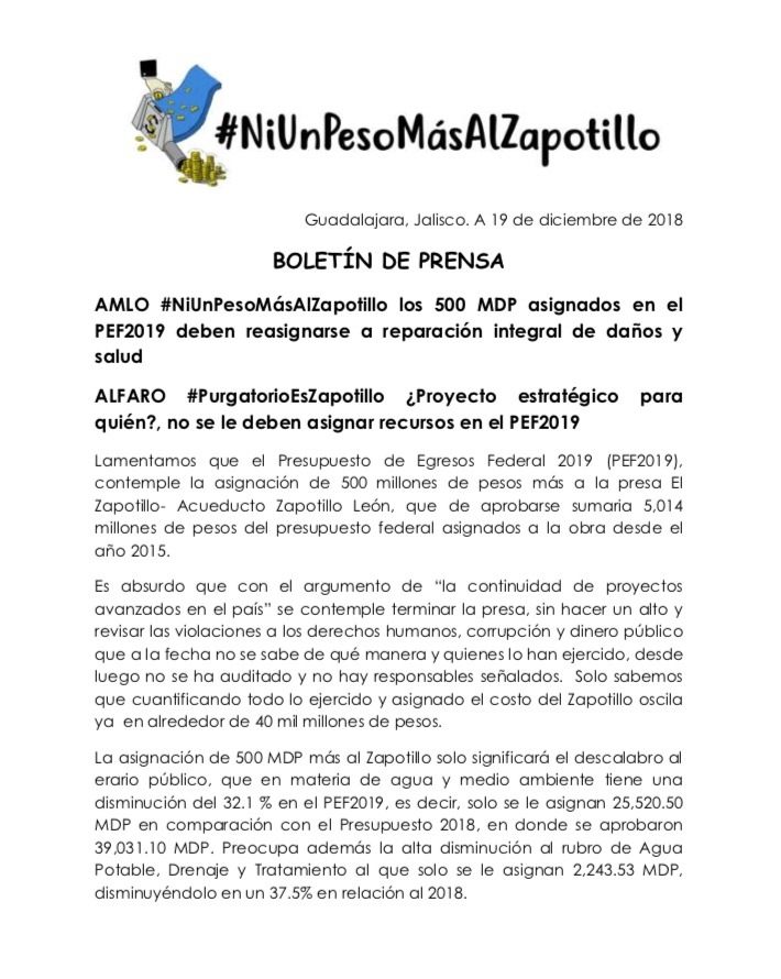 Boletin de prensa: AMLO #Niunpesomasalzapotillo