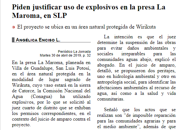 Piden justificar uso de explosivos en la presa La Maroma, en SLP