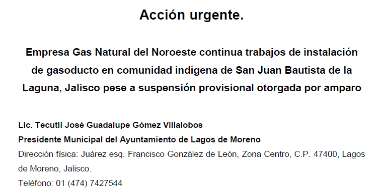 Empresa Gas Natural del Noroeste continua trabajos de instalación de gasoducto en comunidad indígena de San Juan Bautista de la Laguna, Jalisco