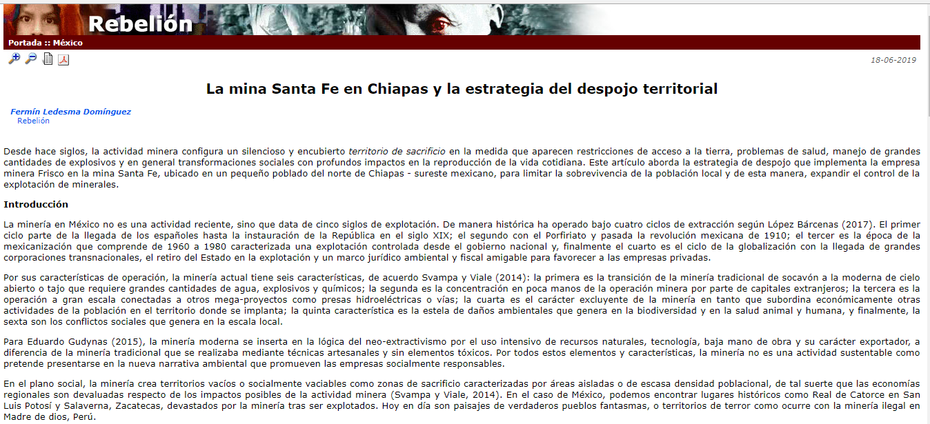 La mina Santa Fe en Chiapas y la estrategia del despojo territorial