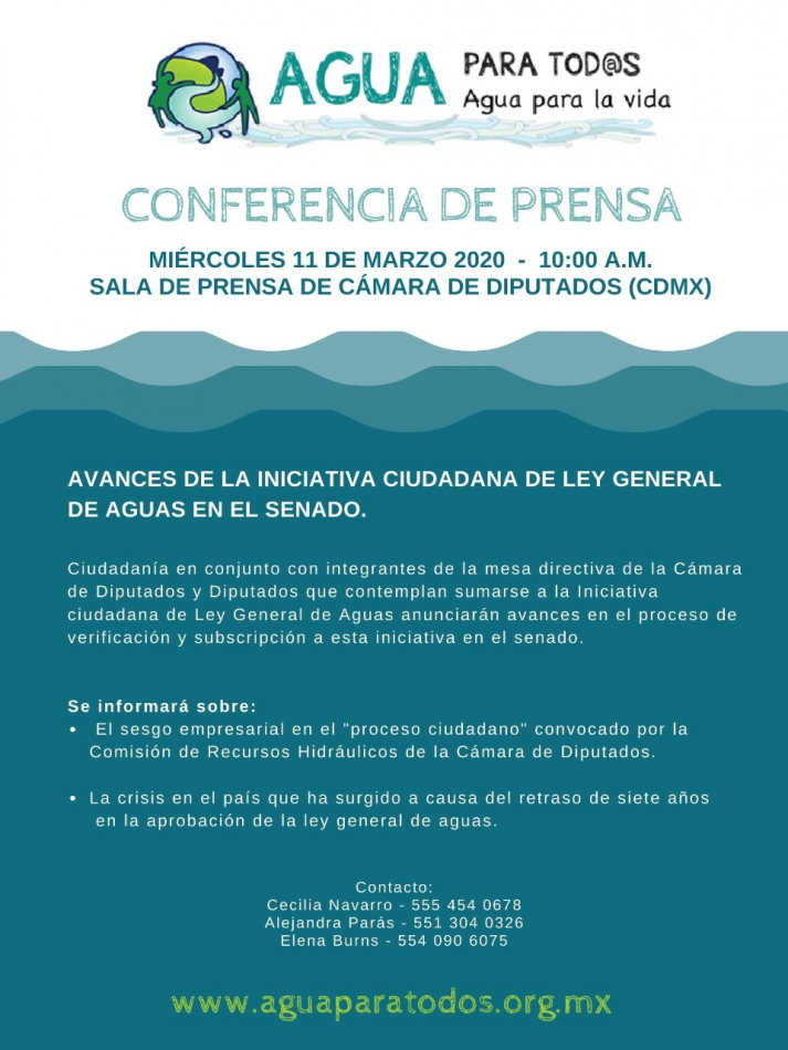 Conferencia de prensa, miércoles 11 de marzo, 10:00 a.m. Cámara de Diputados