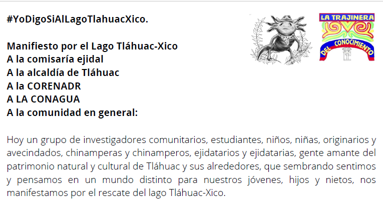 Manifiesto por el Lago Tláhuac-Xico
